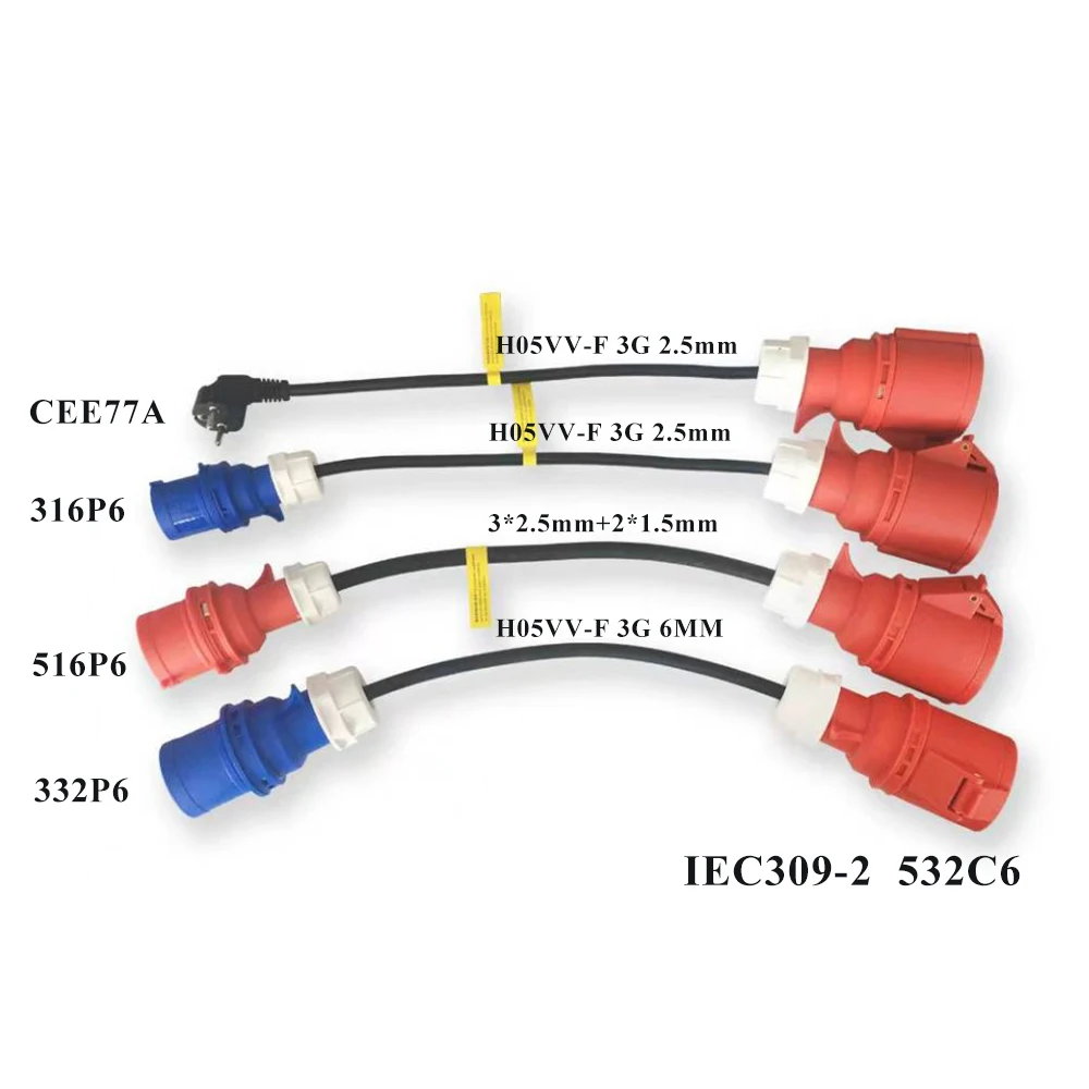 Adaptador do tipo 32a 3phase 11kw do Carregador de ev Soquete Vermelho do Cee com Cabo para o Carro Bonde rv Que Carregam