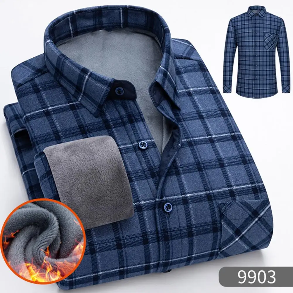 

Men Breathable Shirt Stylish Men's Winter Plaid Shirt Thick Plush Plus Size for Formal Business Office Wear Men Shirt