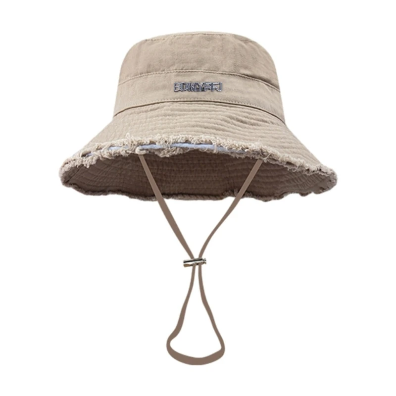Teens Frayed Design Bucket Hat Summer Foldable Fisherman Hat with Adjust Chin Rope Anti-uv fisherman hat bucket hats sun hats sunscreen hats sun hat For Friend Family