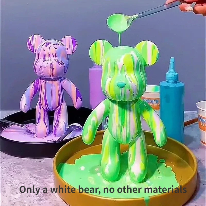 Creative Fluid Bear Handmade DIY Painting Violent Bear Sculpture White Mold Doll Figurine Toys Animal Bear Home Decor Ornaments