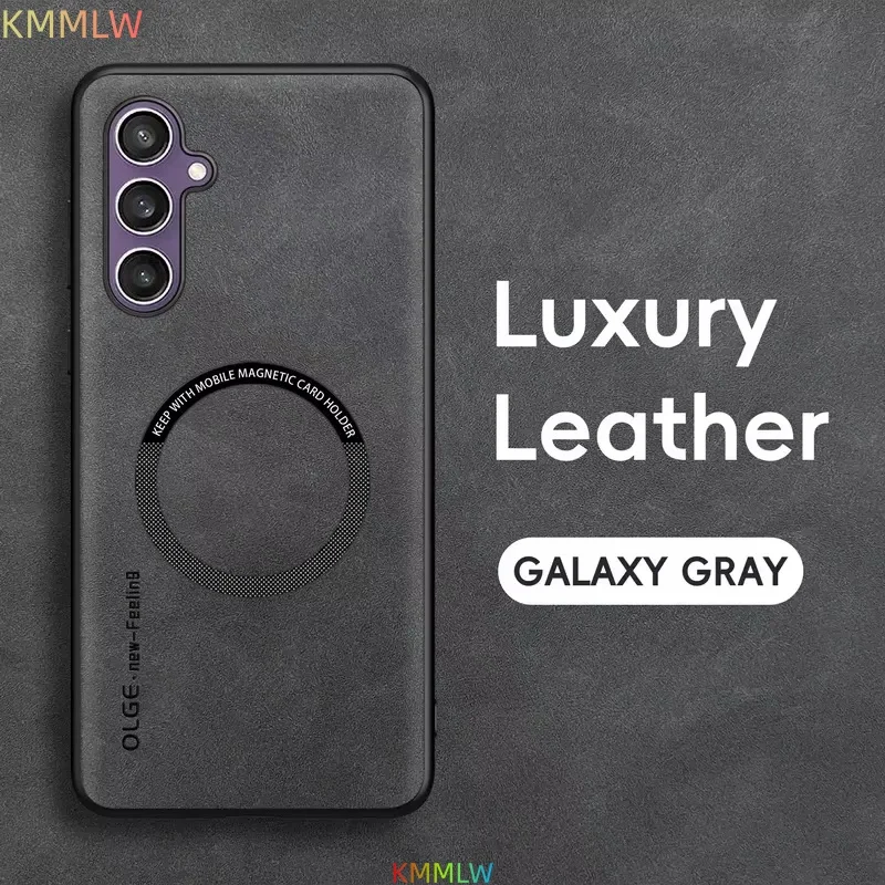 Luxury Leather Matte Phone Case with Car Magnetic Bracket Protector Cover