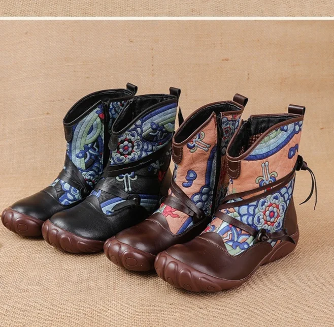 Women's Winter Short Boots With Plush Lining Ethnic Style_voghion.com