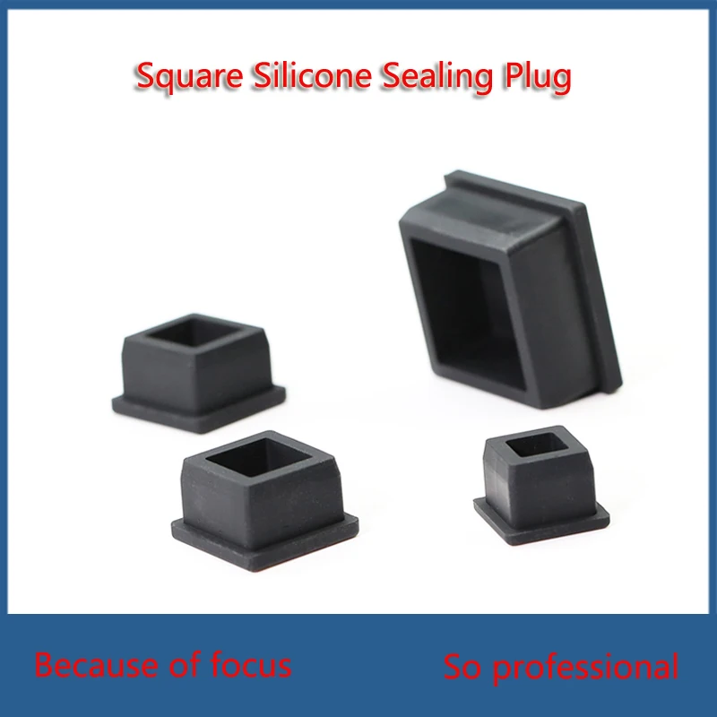 17.6-42.6mmBlack Square With Hole Silicone Rubber End Cap T-Plug Tube Box Part Insert Sealing Plug Square Tube Shielding Plug