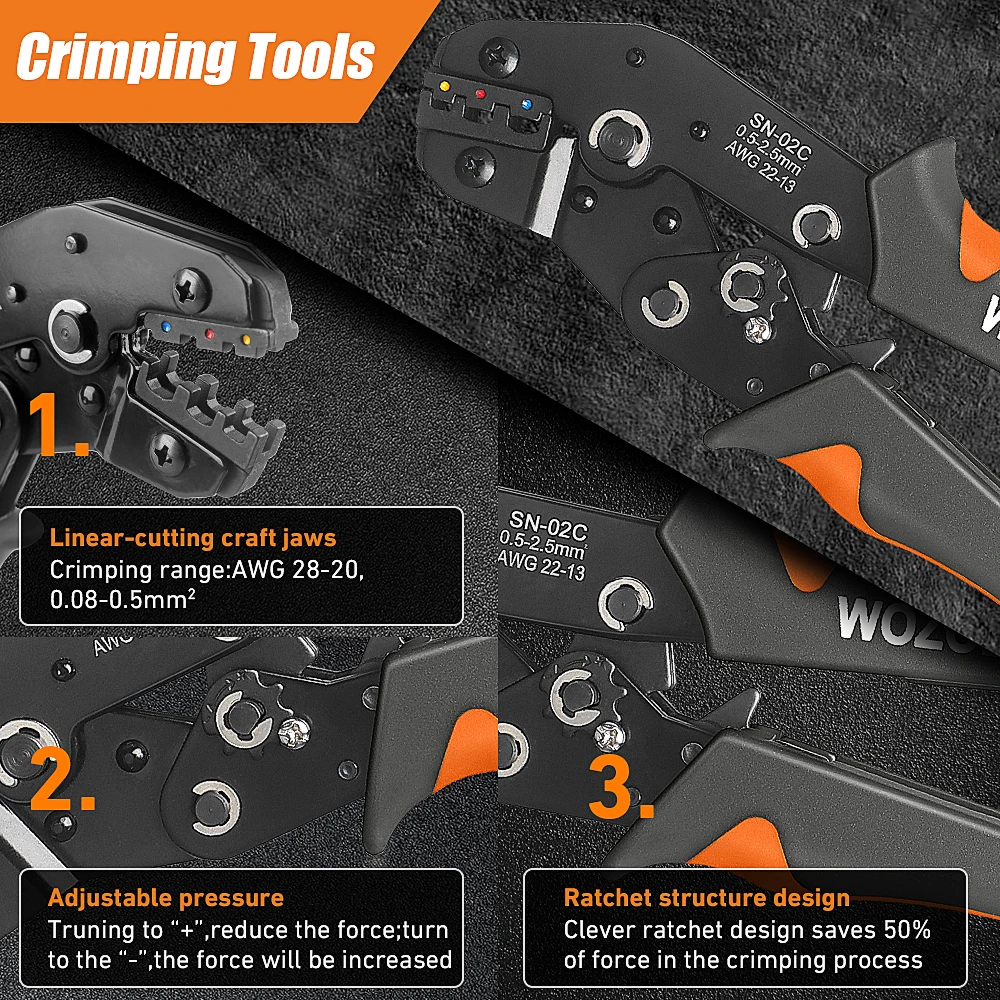 Wire Stripper Wire Terminals Crimping Tool Kit AWG22-13/0.5-2.5mm&sup2; Ratcheting Crimper Tool for Insulated Connectors