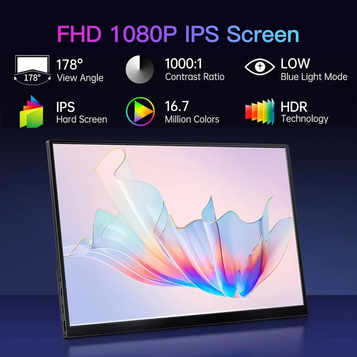 15.6인치 휴대용 모니터 (노트북용) 60Hz 1080P 72 NTSC 100%sRGB USB C 미니HDMI 여행용 외장 보조 컴퓨터 화면 (HDR 지원)