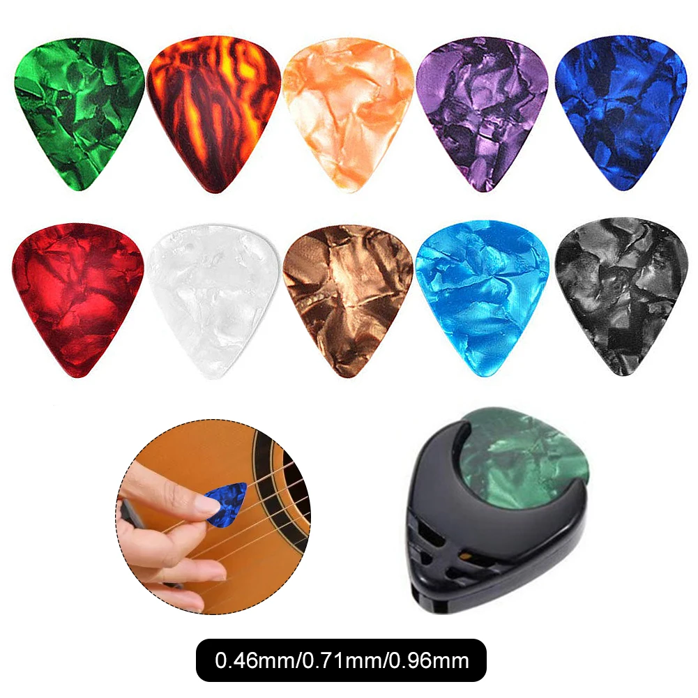 10Pcs Guitar Picks Set Colorful Guitar Picks & Pick Holder Set Electric Multifunction Celluloid Accessories