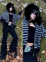 Goth Esthétique Femmes Sweat À Capuche Harajuku Rétro Y2K Emo Fille Col De Fourrure Cardigan Sweat Rock Punk Hip Hop Décontracté Lâche Streetwear 6