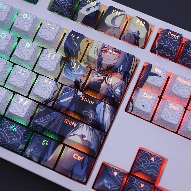Desenhos Animados Anime Gaming Key Caps Pbt Backlit Keycaps para Teclado Honkai Star Rail Jingliu Ansi 61 87 104 108 Chaves Set - Imagem 2