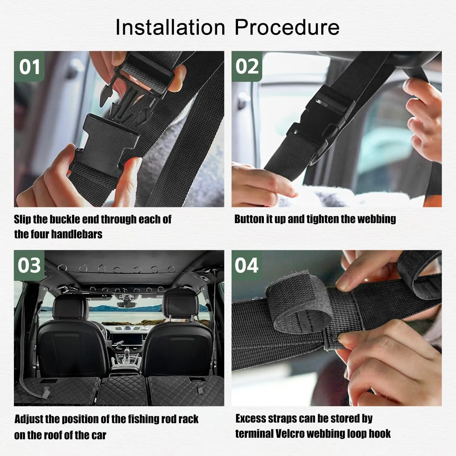 Lot De 2 Supports De Canne à Pêche Pour Toit De Voiture Ou Fourgon – Sangles De Fixation Pour Porte, Universelles (Noir, Nylon)
