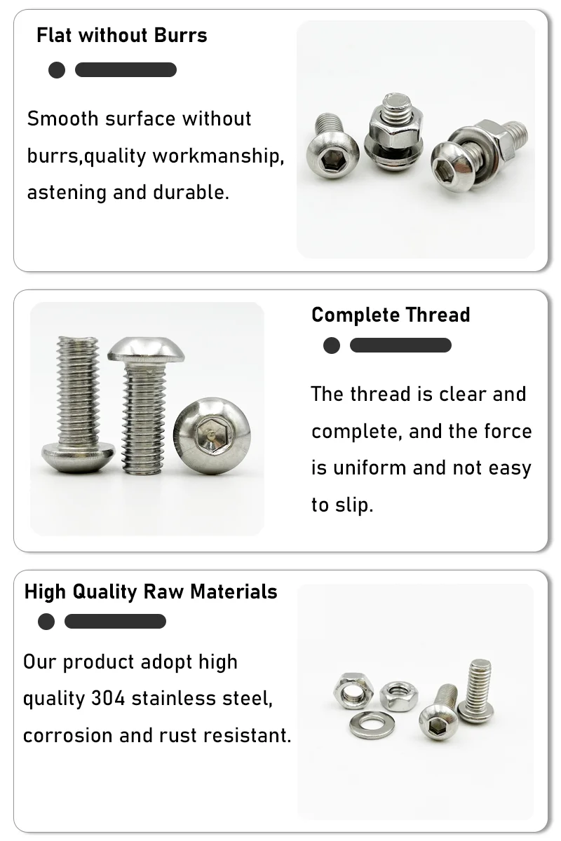 Description Picture 2 of itemRound Head Hex Socket Cap Screw Bolt Washer Nut M2 M3 M4 M5 M6 Stainless Steel Round Pan Head Allen Screw Nut Kit with Hex Key