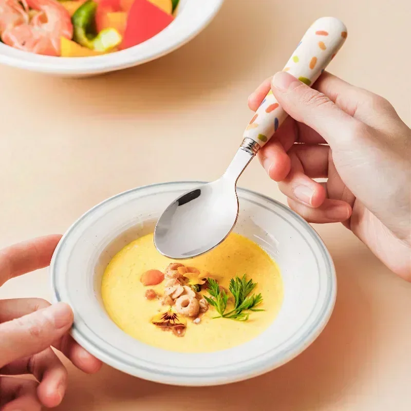 3pcs/lot Baby Spoon Fork Set Stainless Utensil Children's Tableware Training Spoon Feeding Tableware Soft Kitchen Accessories