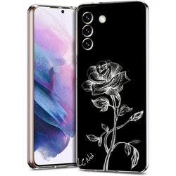 Elegant Black Flower Transparent Phone Case - Durable TPU Cover with Stylish Design - S22 Plus 5G (B1)