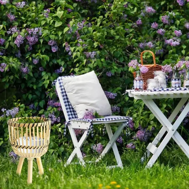 Szőtt Növényi Állvány Lábakkal Dekoratív Bambusz Székek Beltéri Növényekhez Fa Kerek Asztal Kézzel Készített Sarok Ültetvényállvány - Image 3