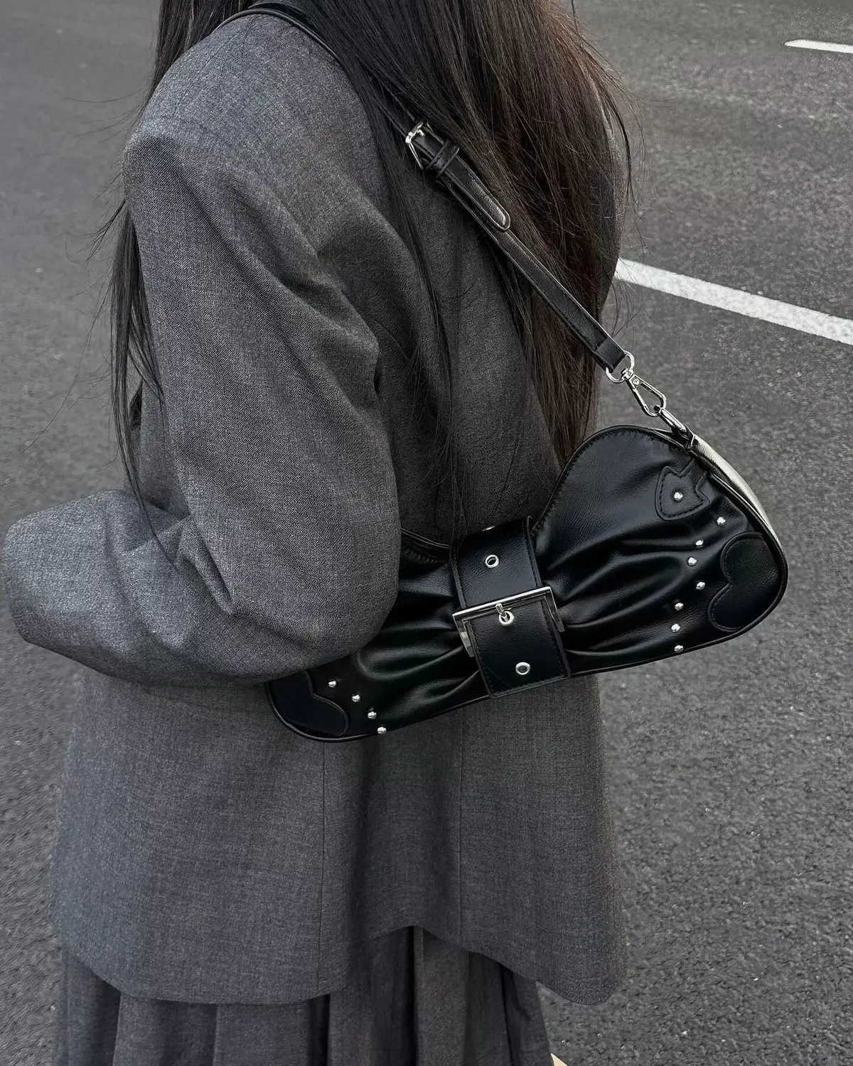 JIAERDI Fairycore Black Handbag Wallet Women Vintage Leather Soft Chic Y2k Shoulder Bags Ladies Casual Crossbody Bags Aesthetic