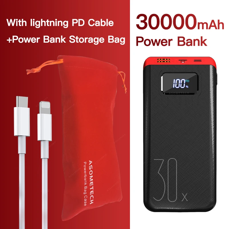 portable battery charger 18W PD QC3.0 Quick Charge Power Bank 30000mAh Portable External Battery Two-way Fast Charging Powerbank For iPhone Samsung Mi fast charging power bank Power Bank