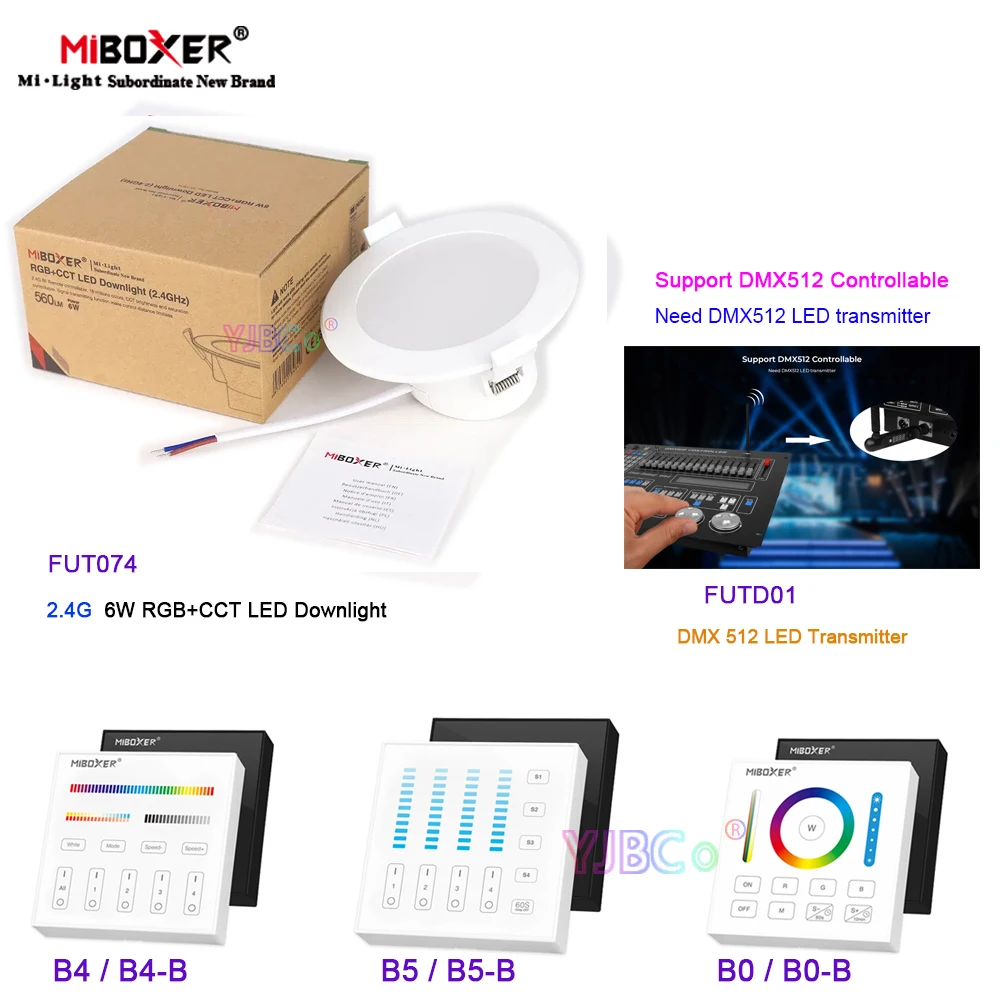 Miboxer 2.4G 6W RGB+CCT LED Downlight Dimmable DMX512/4-Zone Panel Remote/2.4GHz Gateway control 110V 220V AC RGB Ceiling Light 4w 2 4ghz