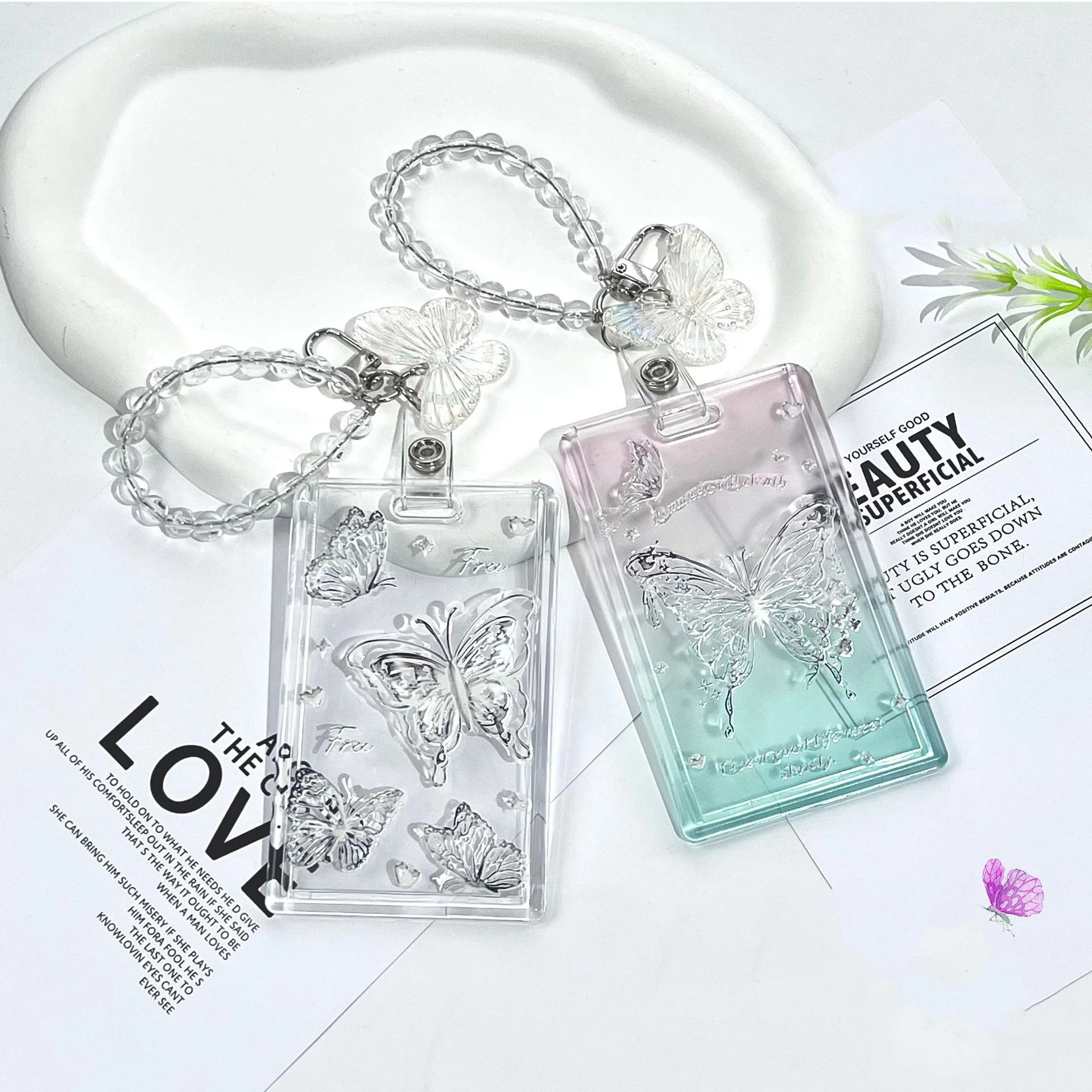 투명 나비 카드 케이스, 학생 캠퍼스 식사 카드, 명함 보호 케이스