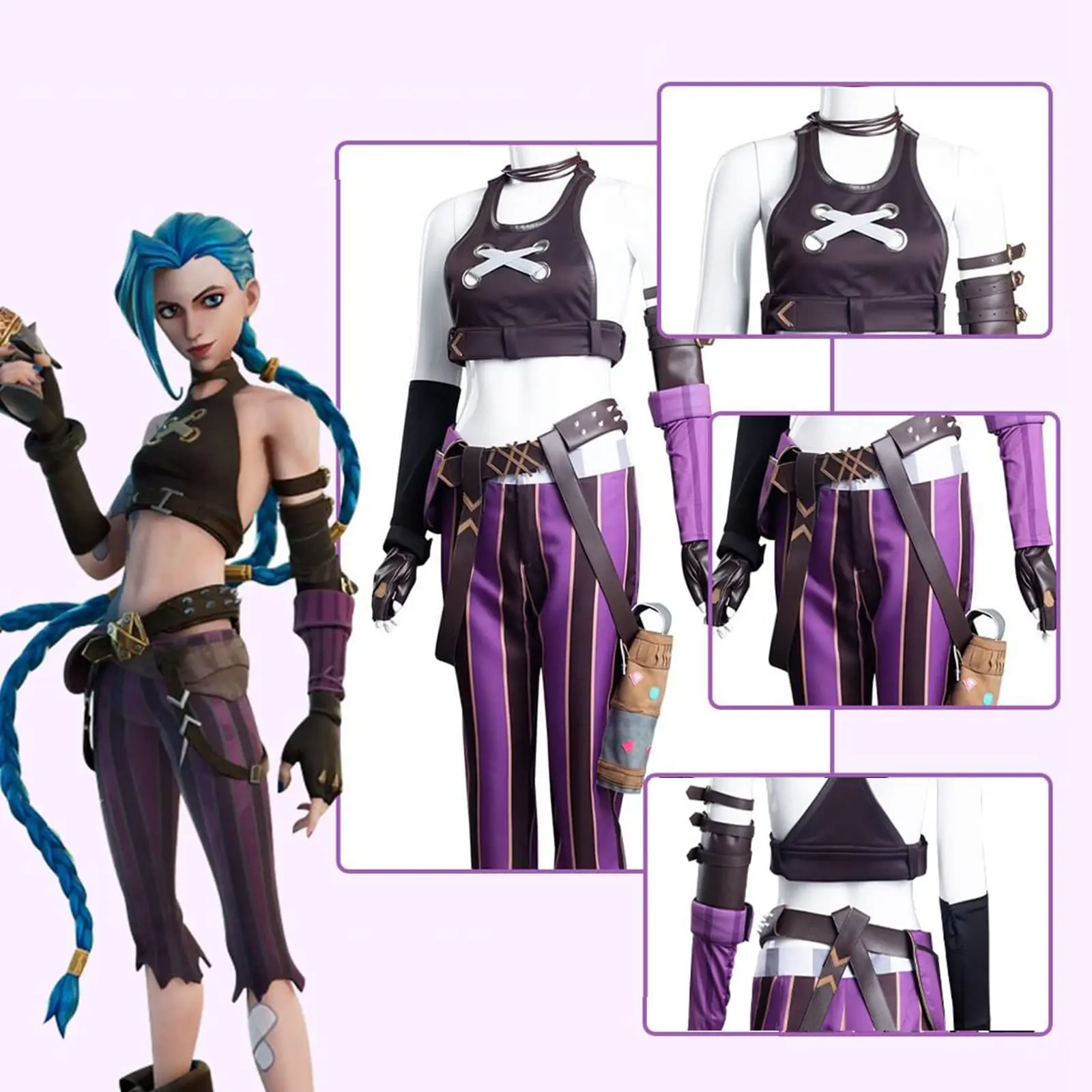 Лига Легенд Arcane косплей костюм Jinx berserk Loli битва за два города |