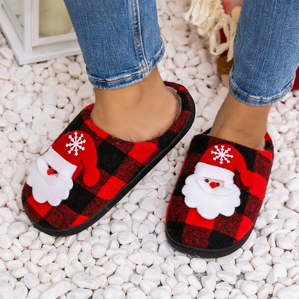 Christmas Fluffy Indoor Slippers Flat Bottom Santa Claus Fluffy Non-Slip Warm Cotton Slippers Fashion Home Single Product