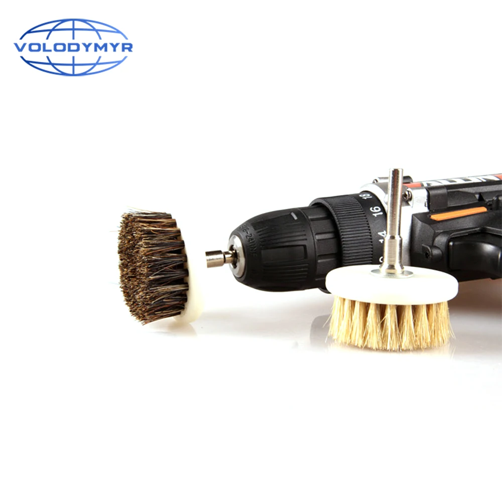 

Volodymyr Electric Scrubber Brush Drill Brush Kit Round Pig Bristle Microfiber Nylon Brushes for Car Carpet Tires Glass Cleaning
