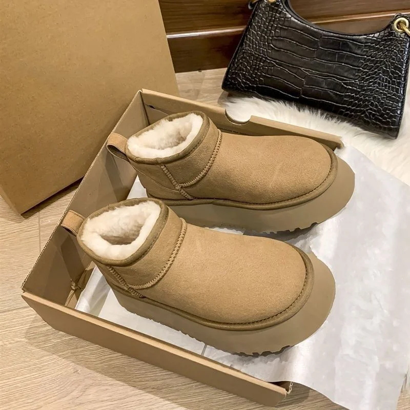 

Warm Snow Boots Women Winter 2023 Fur Thick Ankle Casual Real Nature Wool Sheepskin Suede Short Plush Lady Shoes Botas Mujer