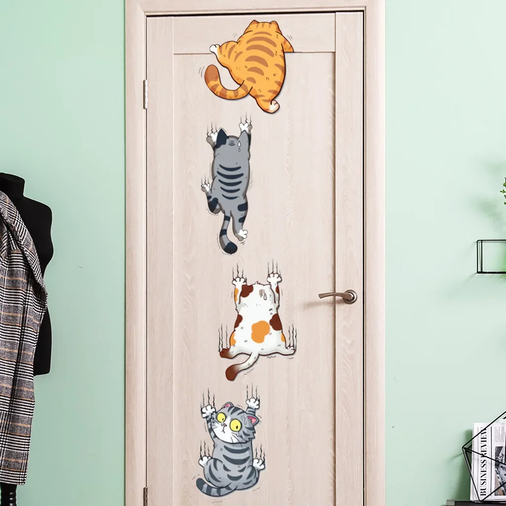 Cartoon Climbing Cat Lucky Cat Wall Stickers Funny Scratches Toilet Stickers Bathroom Living Room Decals Waterproof Home Decor wall stickers cat stickers toilet stickers