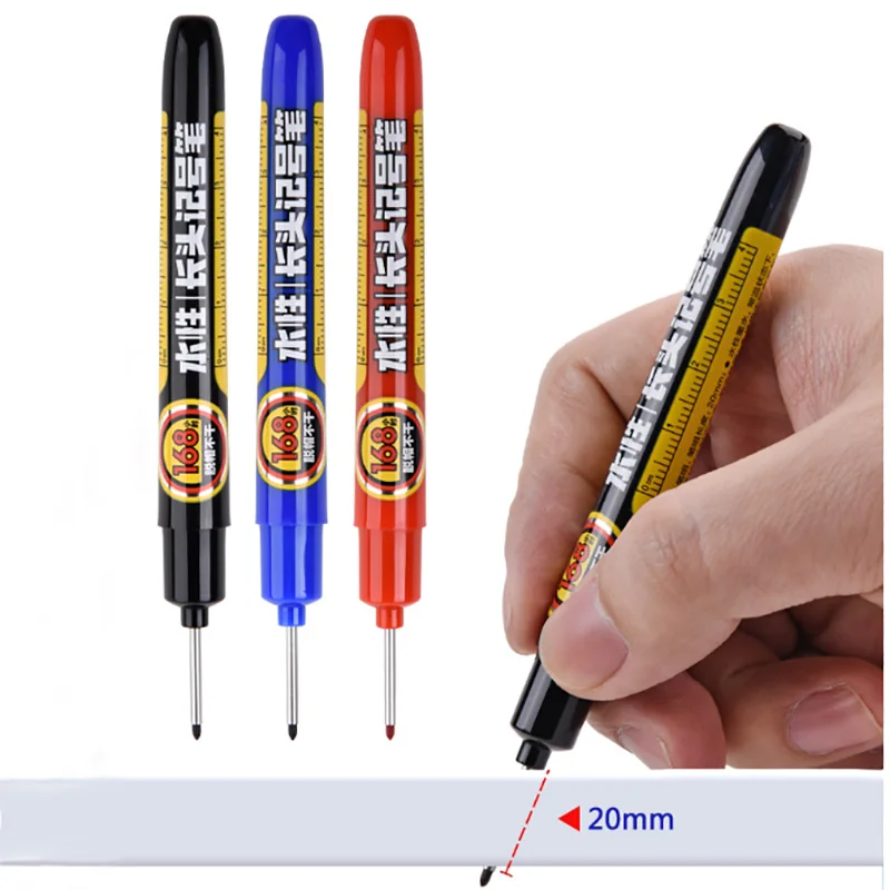 

6Pcs/Set Black Deep Hole Long Nib Head Oily Permanent Art Markers for Metal Perforating Pen Waterproof Bathroom Woodworking 20mm