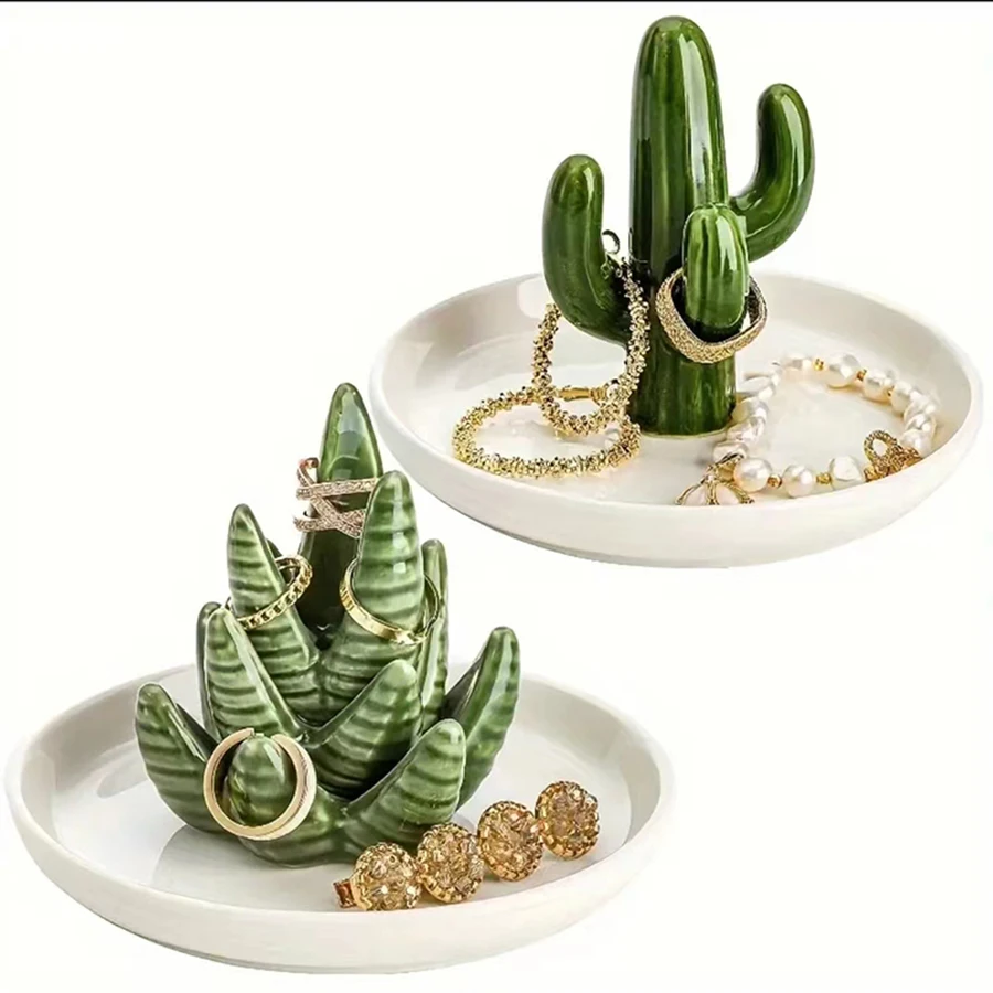 Ceramic Aloe Ring Holder Jewelry Plate Display Stand Creative Dresser Storage Tray