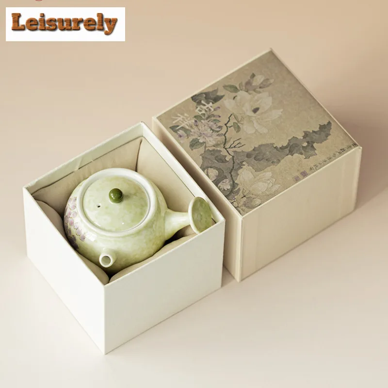 160ml Hand-painted Hydrangea Side Handle Teapot Ancient Tea Infuser Pot Tea Soaking Kettle With Ball Hole Tea Ceremony gifts