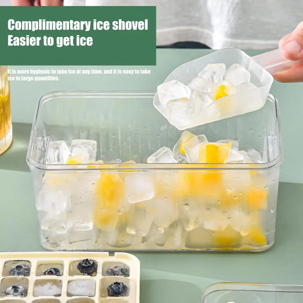 1 Set Ice Cube Mold Press Button Design Easy To Demold Food Grade Ice Making Mold Tool With Shovel Household Supplies
