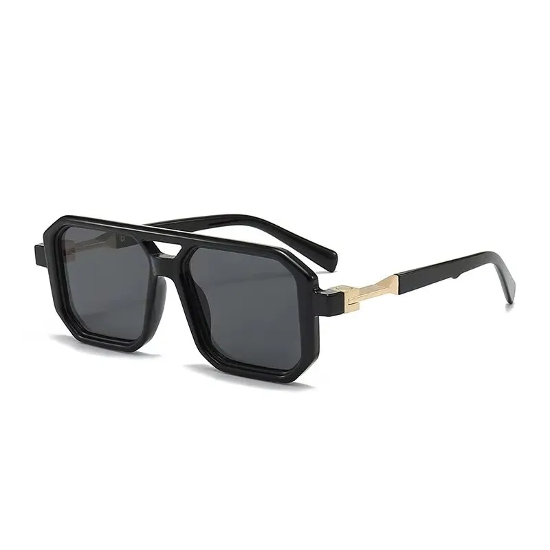 Trendy Retro Literary Modern Double Bridge Square Frame Sunglasses Fashionable Car Sunglasses 6125