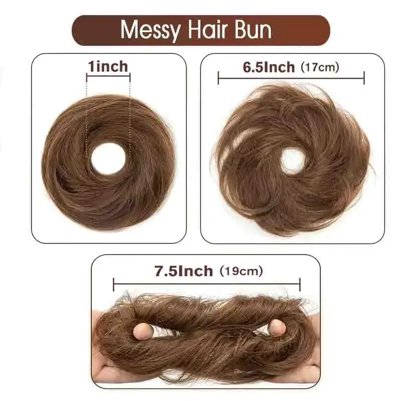 Unisex Adult Human Hair Messy Bun Scrunchie Tousled Updo Chignon Easy-to-Wear Hair Volumizer for Everyday Styling