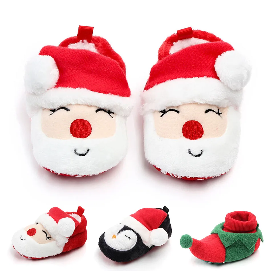 

3-12 Months Toddler Christmas Shoes Infant Santa Elf Penguin Soft First Walkers Baby Plush Slip On Prewalker Boy Girl Crib Shoes