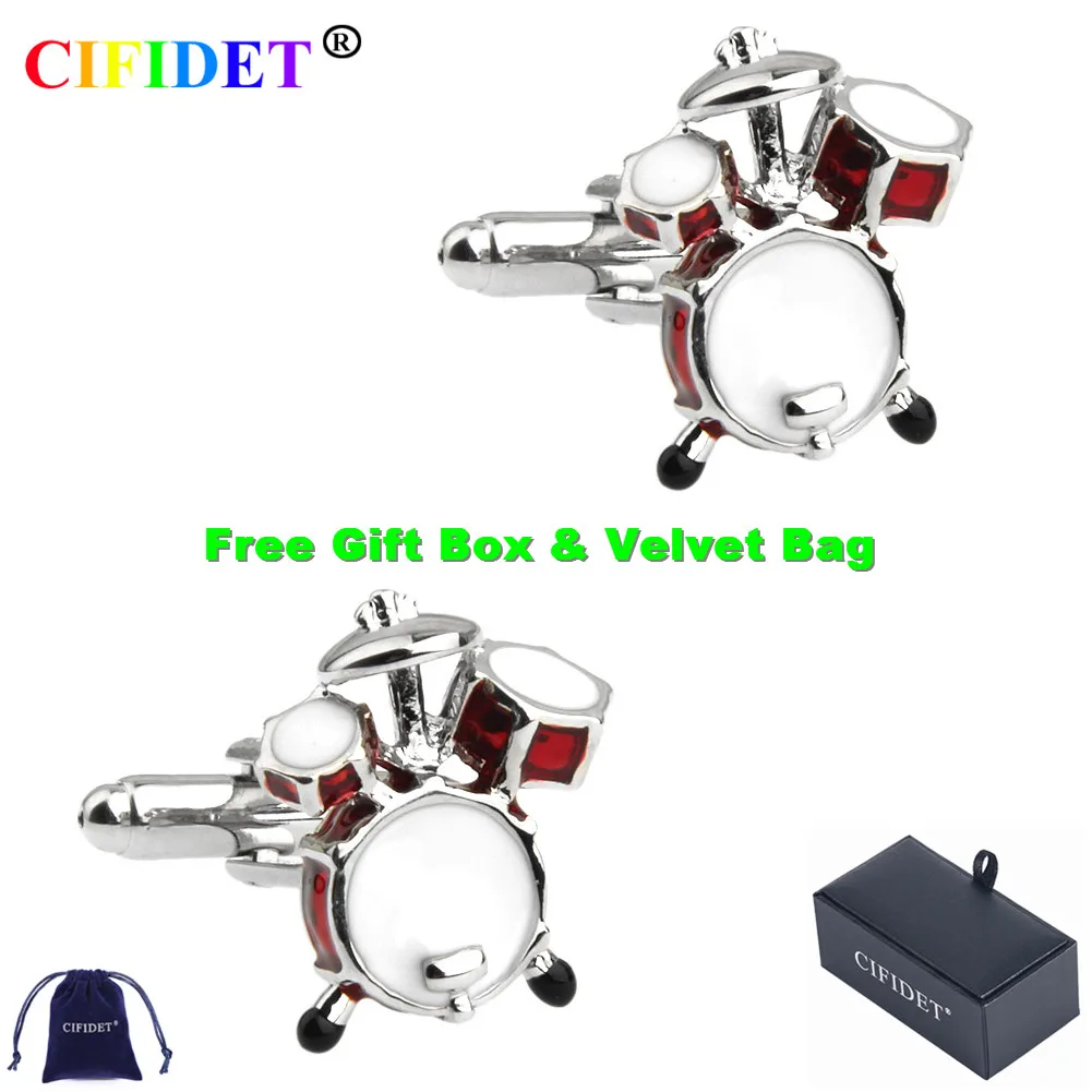 CIFIDET Red Drum Set Cufflink Cute Romantic Shirt Cuff Link With Velvet Bag and Gift Box Jewelry Accessories Present for Men |