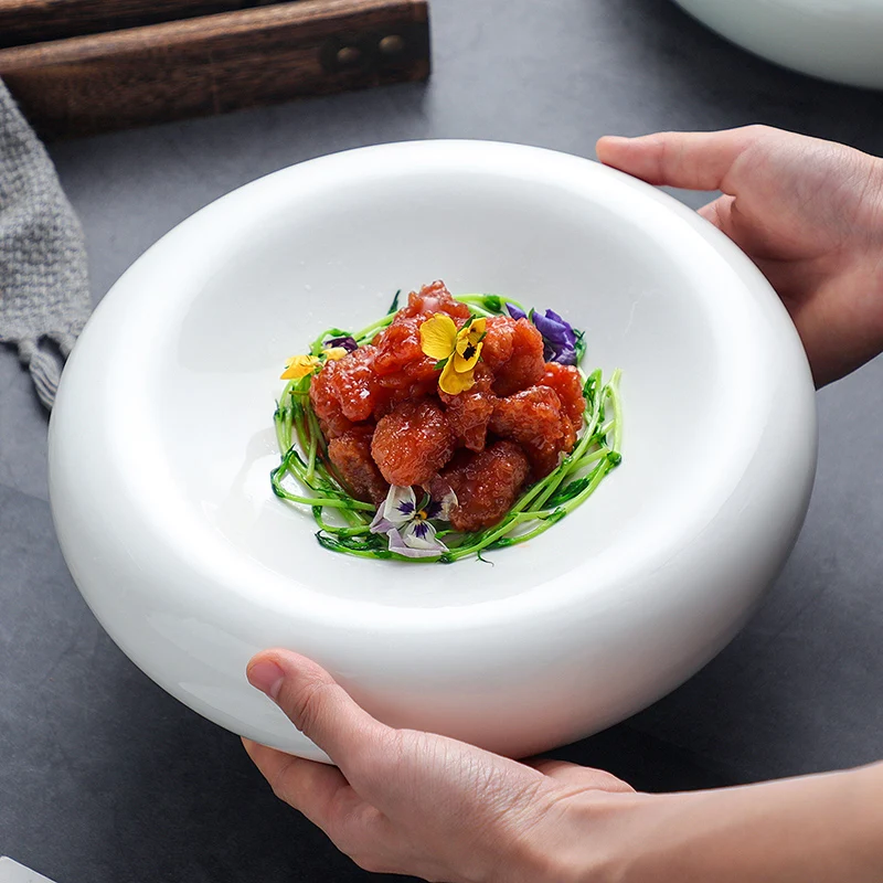 

Thicken Heat Insulation White Ceramic Dinner Plate Western Dessert Tableware Home Kitchen Pasta Plate Cookware