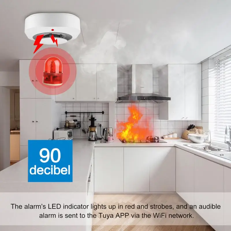 Wi-Fi Smoke Detector, Wireless Smart Fire Smoke Alarm With App Control, Replaceable , Auto Self-Check Function, Fire Sensor Al