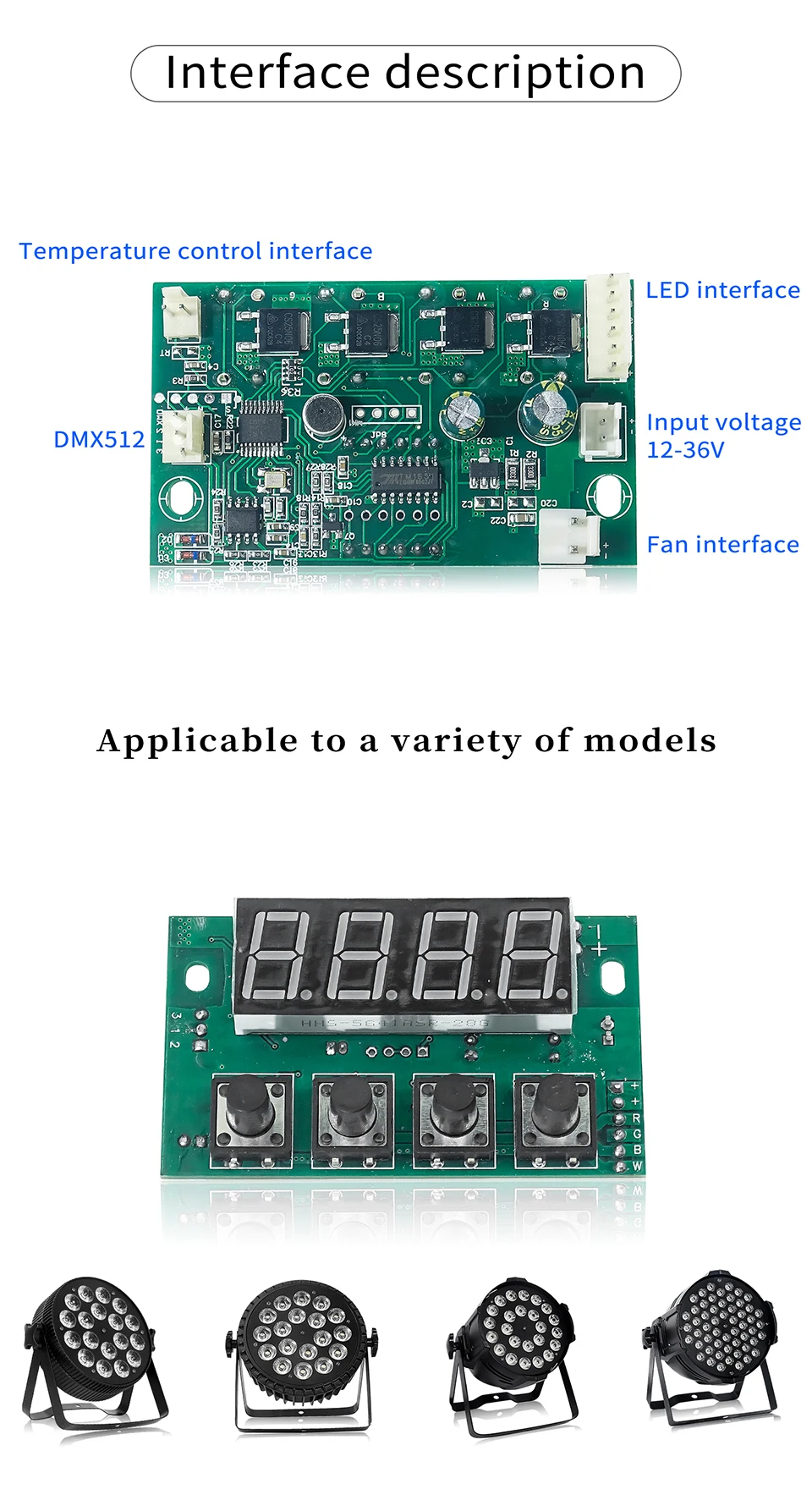 Constante, LED PAR Motherboard, RGBW, DC 12-36V, 54x3W, 48CH