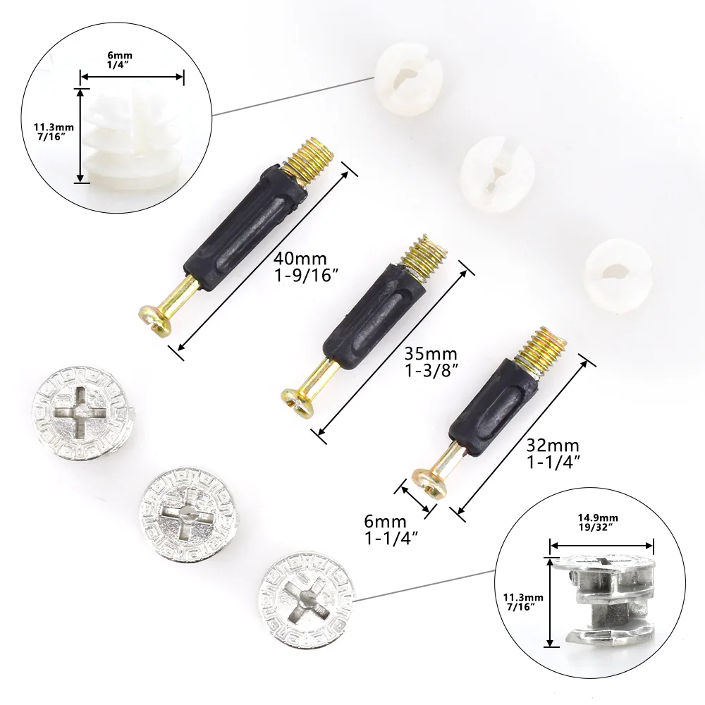 M6 Length 32 35 40mm 90pcs/set Eccentric Wheel Nut 3 in 1 Furniture Connecting Kit ConnectorBolt clothes cabine desk link fixer