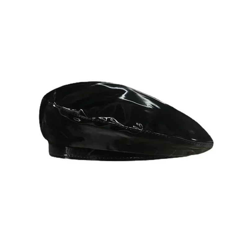Mirror PU Leather Beret Caps Korean Pu Bright Leather  Men Women Beret Hat Unisex Beanies Retro Patent Hats 3