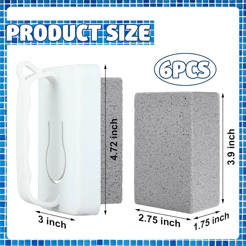 6 PCS Handheld Pool Pumice Stones Pool Clean Block With Handle For Swimming Pools Spa Tile