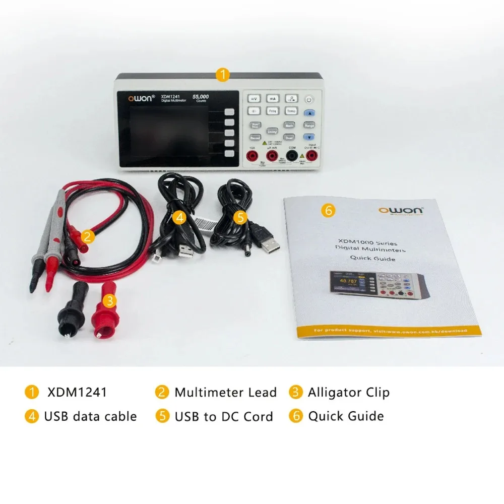 OWON XDM1241 디지털 멀티미터, 4 1/2 True RMS 휴대용 벤치 내장 배터리 멀티메트로 테스터 미터, DC AC 전류 전압계