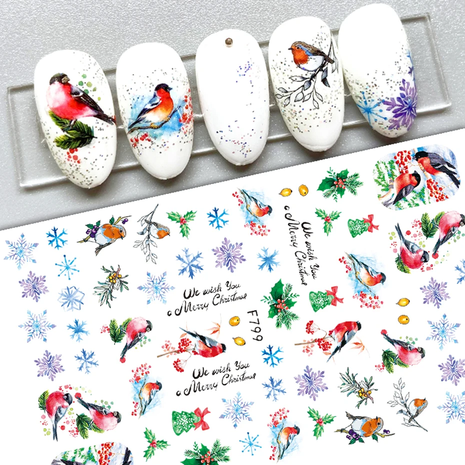 Merry Christmas 3D Nails Sticker Winter Snowflake Elk Xmas Trees Cartoon Adhesive Sliders Nail Art Accessories Decals BEF797-801 nail stickers nail art decoration nail decals