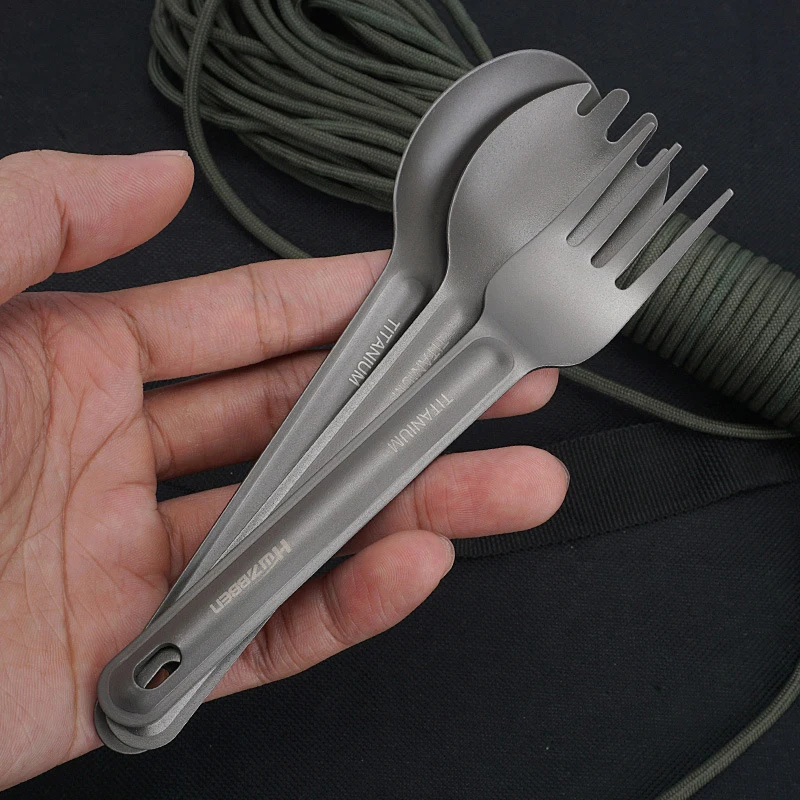 1PC Titanium Spoon Fork Long Handle Spoon EDC Outdoor Camping Titanium Spork Camping Tableware Picnic Accessories