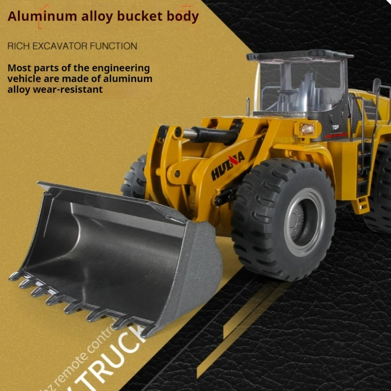 New 583 Alloy Engineering Vehicle Remote Control Shovel Hydraulic Bulldozer Professional Bulldozer Electric Toy Loading Vehicle 3