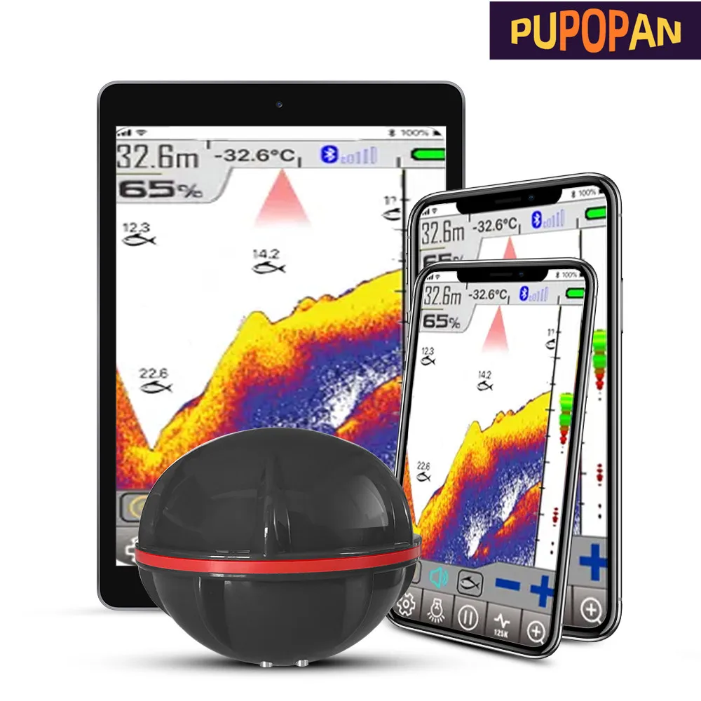Sondeur poissons PuPoPan Bluetooth portable 48m compatible iOS Android détection intelligente