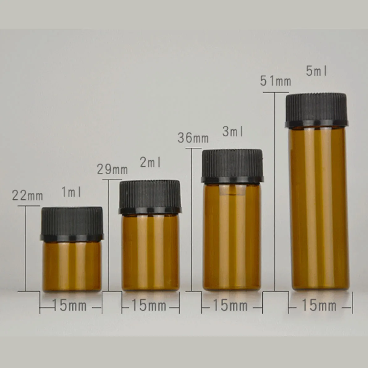드램 앰버 유리 에센셜 오일 병 1ml/2ml/3ml/5ml, 얇은 유리 바이알 리필용 병, 향수 오일 샘플 테스트 병, 100 개
