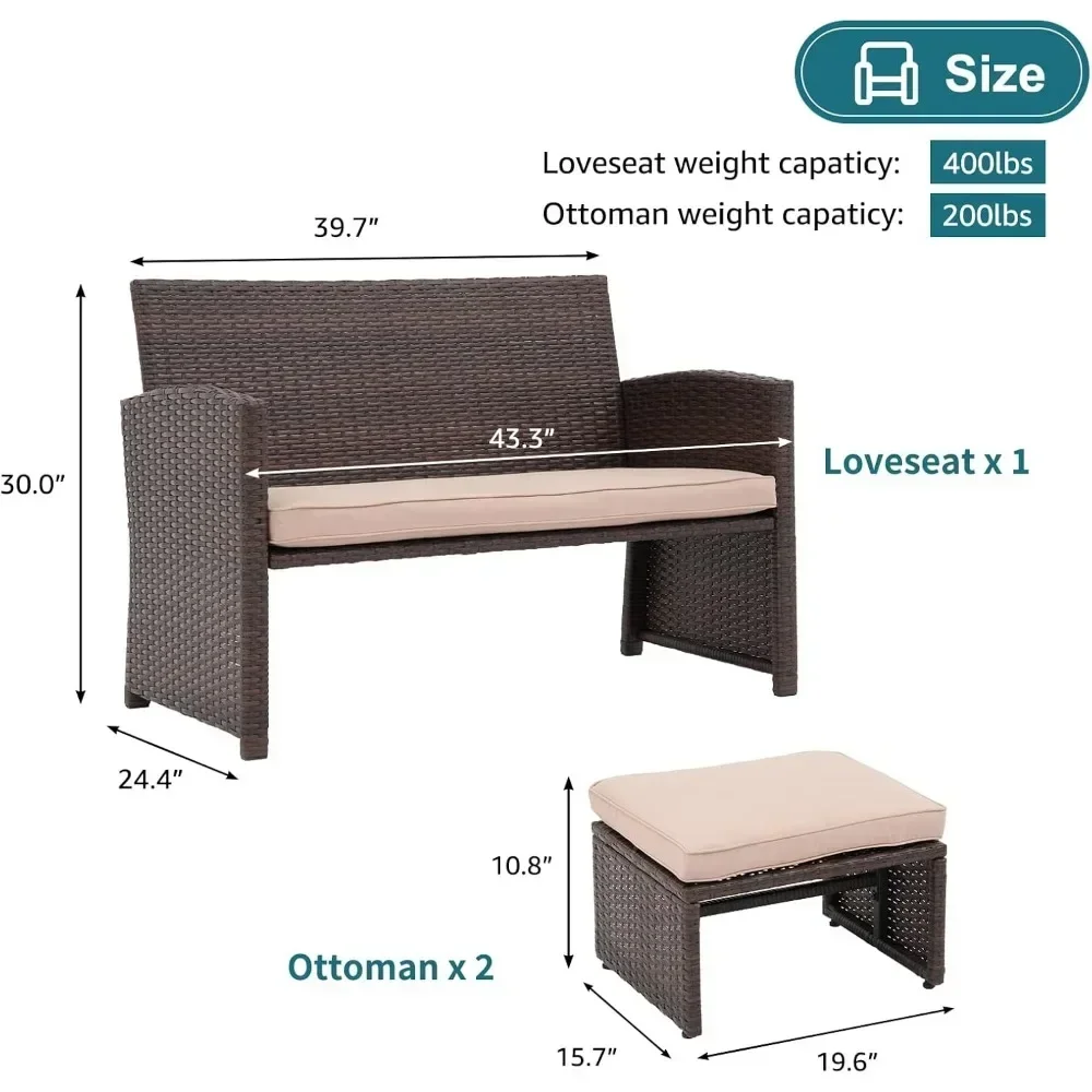 Casual Outdoor Loveseat  Patio Furniture Set Outdoor Conversation Set All-Weather Wicker Love Seat 6