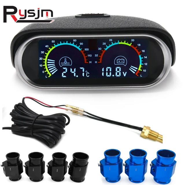 Digitales horizontales 2-in-1-LCD-Wassertemperatur-Voltmeter Voltmeter mit  10mm 1/8npt-Temperatursensor für 12V/24V PKW - AliExpress