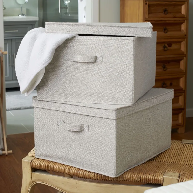 

Extra Large Fabric Storage Bin with Lid, Set of 2, Silver Linen