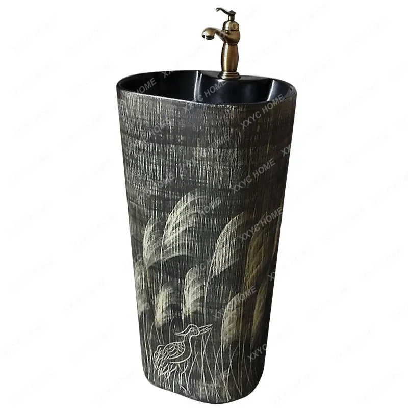 

Pedestal Basin Wash Basin Floor-Type Integrated Ceramic Outdoor Retro Balcony Gargle Pool Household Column-Type Washbasin